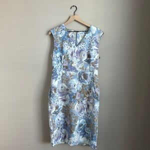 Calvin Klein Women’s Sleeveless Floral Sheath Dress Blue Purple Print Size 14